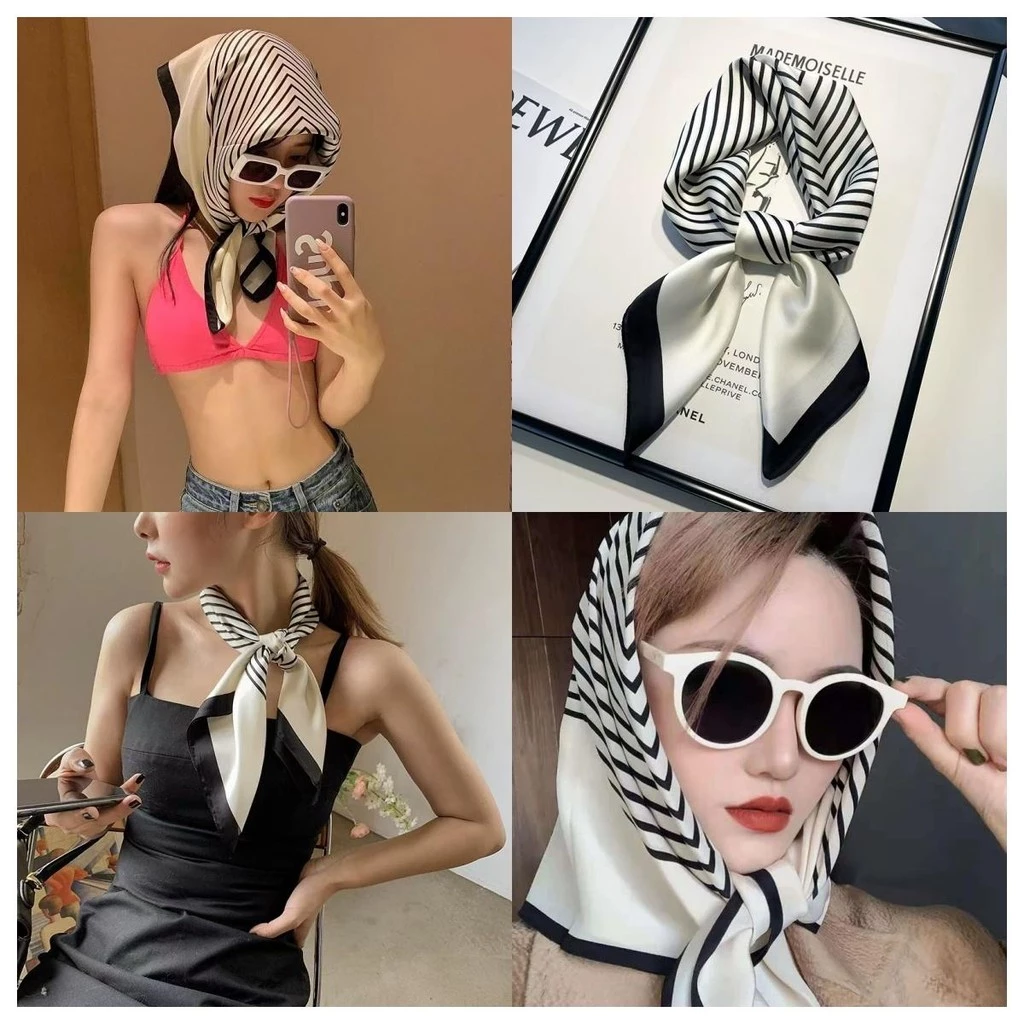 ผ้าพันคอ ผ้าไหมแท้ 100% ลายทาง เรียบหรู ดูแพง