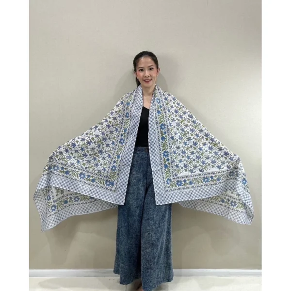 ผ้าพันคอ / ผ้าคลุมไหล่ผ้าคอตตอนอินเดียแฮนด์บล๊อก (Cotton India Hand-Block Print)