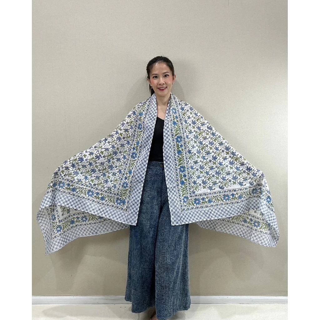 ผ้าพันคอ / ผ้าคลุมไหล่ผ้าคอตตอนอินเดียแฮนด์บล๊อก (Cotton India Hand-Block Print)