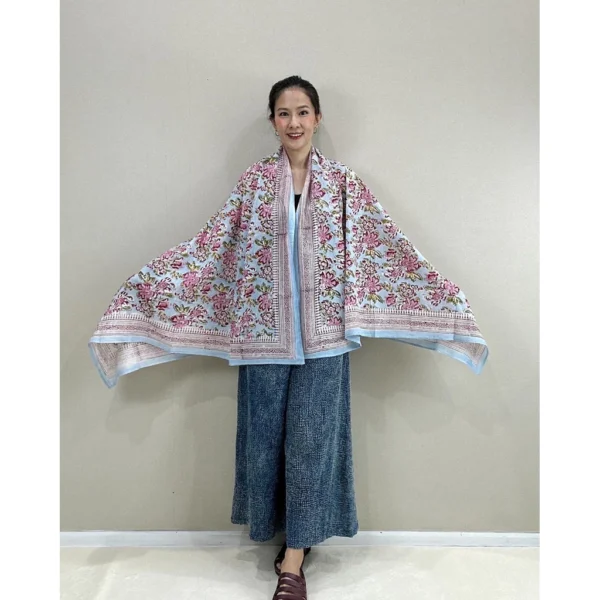ผ้าพันคอ / ผ้าคลุมไหล่ผ้าคอตตอนอินเดียแฮนด์บล๊อก (Cotton India Hand-Block Print)
